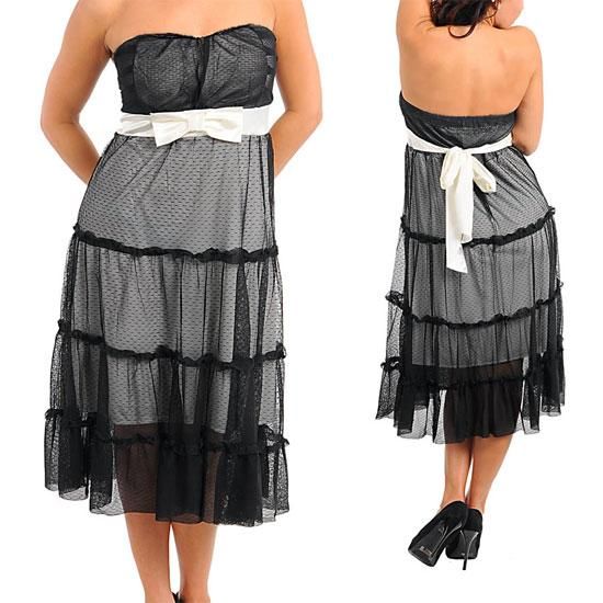 Plus Size 1X 2X 3X Sheer Tier Strapless Evening Prom Cocktail Dress 