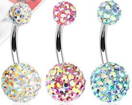 Aurora Borealis Crystal Ferido 316L Surgical Steel Belly Navel Ring 