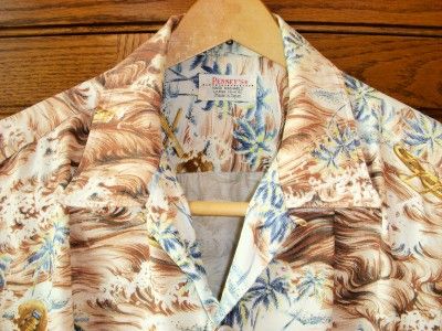 1960s Vintage Hawaiian Shirt Penneys Rayon Outrigger Ukulele Aloha 