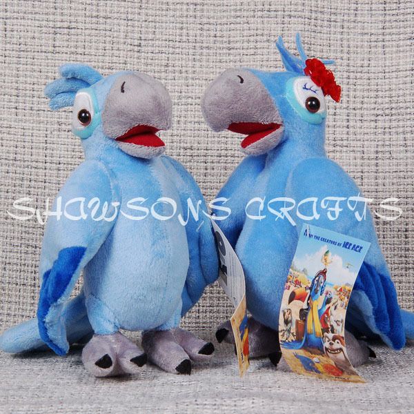 RIO PLUSH STUFFED TOY BIRDS 8.5 BLU & JEWEL MACAW SET  