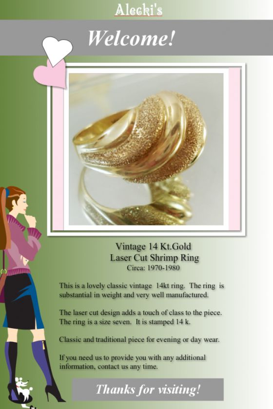 Vintage Fine Jewelry 14 kt Gold Ring Shrimp Style  
