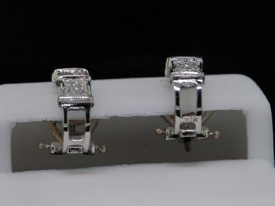 LADIES 10K WHITE GOLD .35CT DIAMOND EARRING HOOPS PAVE  