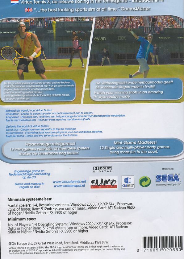   TENNIS 3 Virtual Sports PC Game NEW in BOX 5060138430815  