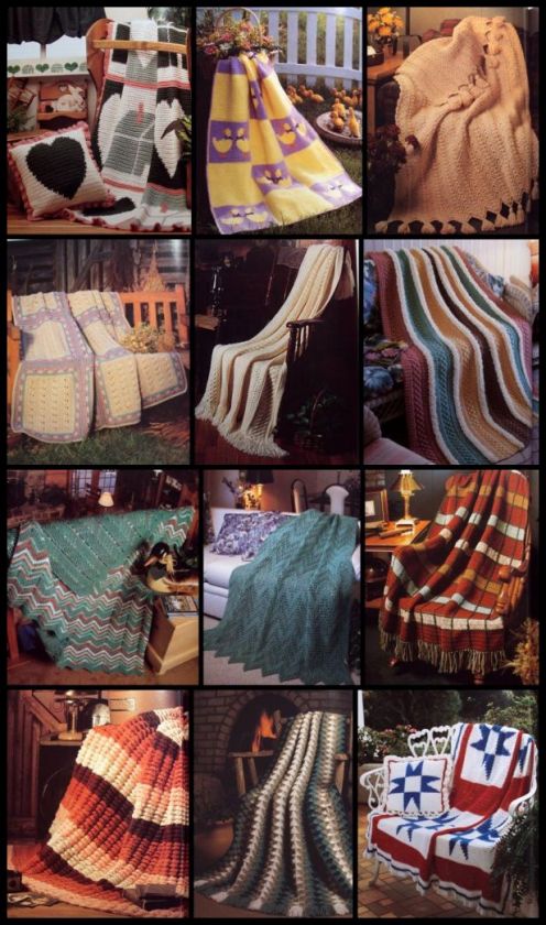 CROCHET AFGHAN 50 Patterns Lace Aran Ripple Texture ++  