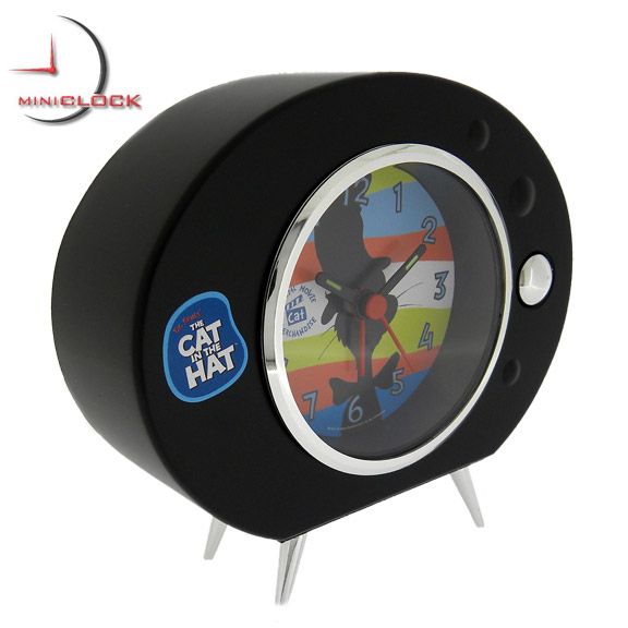 Cat in Hat Collectible Black Alarm Clock  