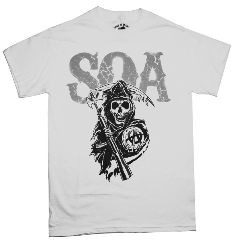 Sons Of Anarchy Logo Grim Reaper Cracked TV Show T Shirt Tee  