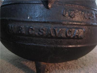 ANTIQUE 3 LEGGED CAST IRON 5.2 KETTLE BEAN POT CAULDRON, GATE MARK SAV 