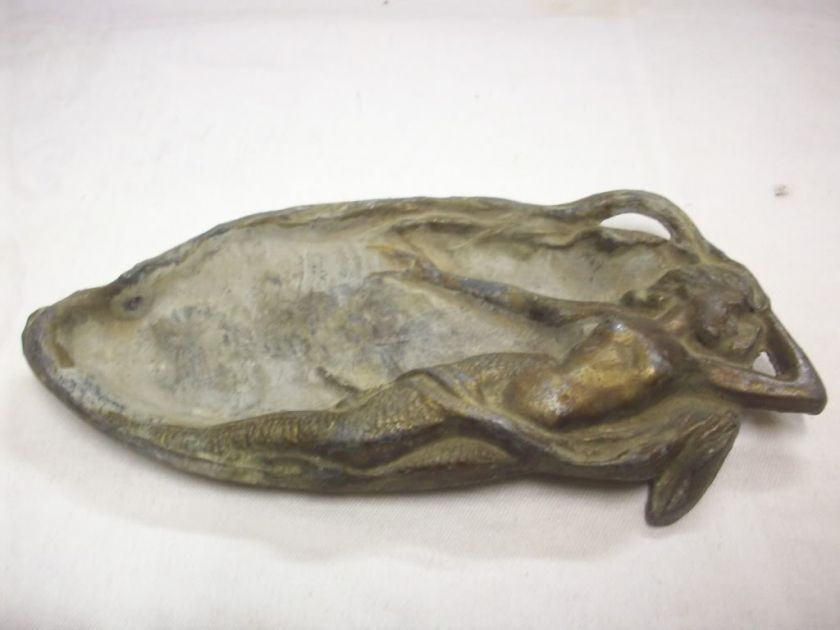 Vintage Antique Art Nouveau Mermaid Soap Dish Tray Cast Metal  