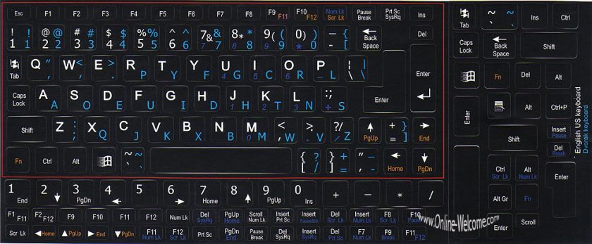 Netbook Dvorak English keyboard stickers Black mini  