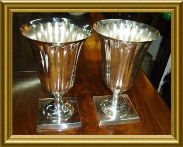 ANTIQUE ART DECO LARG SILVER SERPERTINE PAIR VASES RARE  