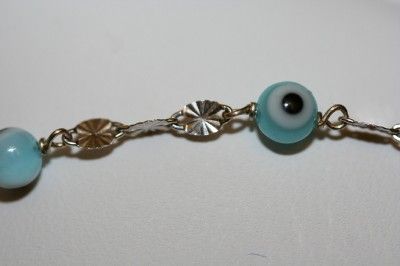 14k White gold Baby Blue EVIL EYE fancy chain bracelet  