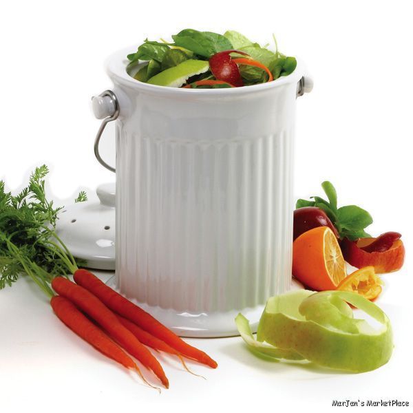 NORPRO 4 Qt White Ceramic Compost Crock w/Filter  