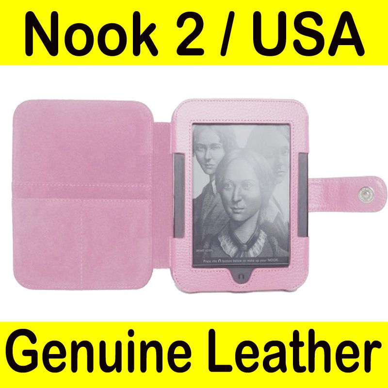 Barnes Noble Nook 2 2nd Genuine Leather Case Cover PINK  