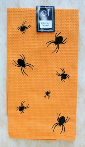 GALLERIE II Kitchen Towel Set/2 HALLOWEEN Spider SKULL  