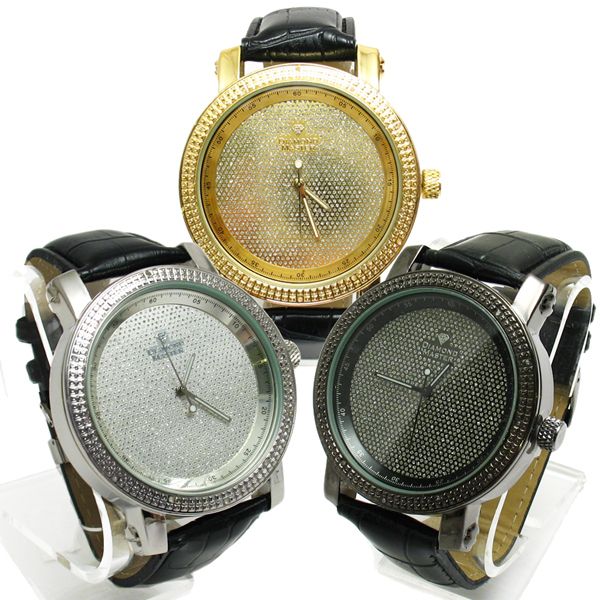 Silver Black or Gold Genuine Diamond Master Mens Watch  