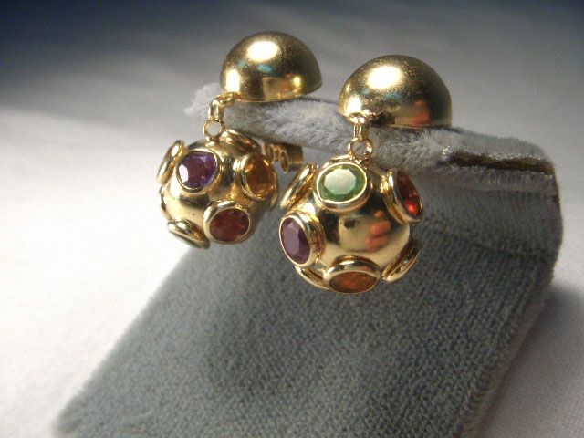 14K YG Peridot Garnet Citrine Amethyst Sphere Earrings  