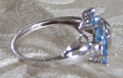 ANTIQUE 10 K WHITE GOLD HUGE LONDON BLUE TOPAZ DIAMOND BOLD RING 7 