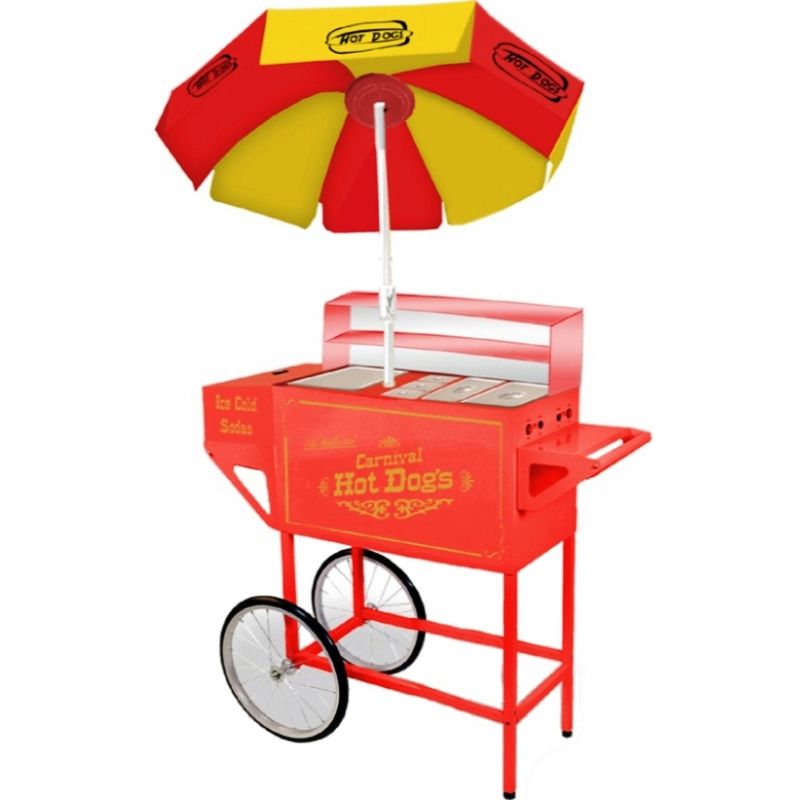 Hot Dog Cart Roller Grill & Steamer, Hotdog Cooker, Bun Warmer, Ice 