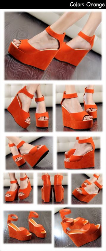 Fashion Women shoes Mary Jane Faux Suede Platforms Open Toe Wedge High 