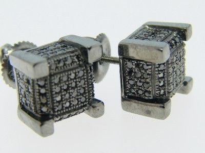 ICY ICE CUBE BLOCK ALL BLACK DIAMOND STUD EARRINGS 9 MM  