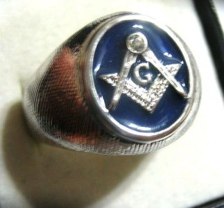 MASONIC Mens Ring SILVER BLUE Cubic Zirconia Sizes 9   14  