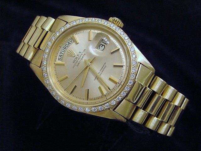 MENS ROLEX 18K GOLD DAY DATE PRESIDENT WATCH w/DIAMONDS  