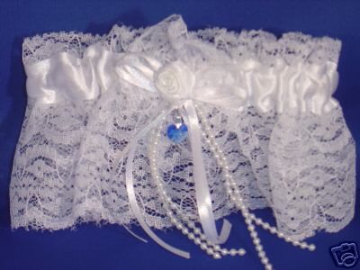 Something Blue LACE Garter with Swarovski Crystal Heart  