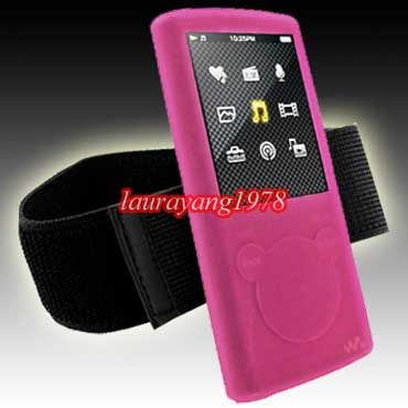 PINK SILICONE SKIN CASE+ARMBAND for SONY WALKMAN NWZ E463 NWZ E464 NWZ 