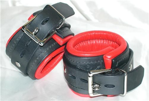 Leather Restraints Padded Wrist or Ankle Cuffs in RED  