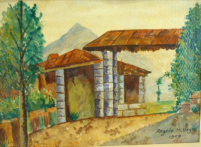 ANGELO M VIRGA Watercolor Italian Villa PALERMO, SICILY  