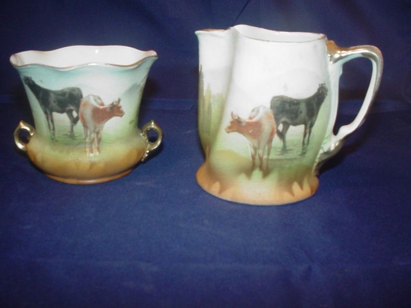 Royal Bayreuth Tapestry Creamer and Suger bowl cow set  