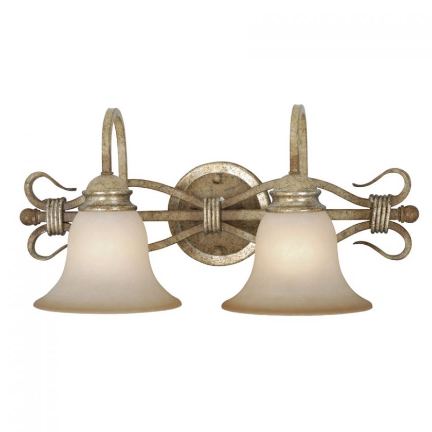 NEW 2 Light Bathroom Vanity Lighting Fixture, Gold Brass Patina, Sand 