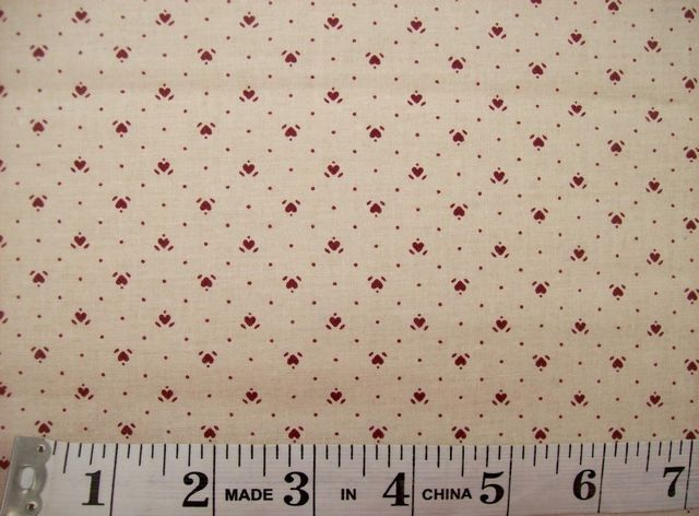 Tan and Burgundy Hearts Cotton Fabric by Wamsutta OTC  