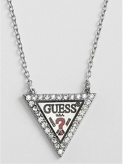 GUESS ? Logo Triangle Rhinestone Necklace Silver Tone BNWT  