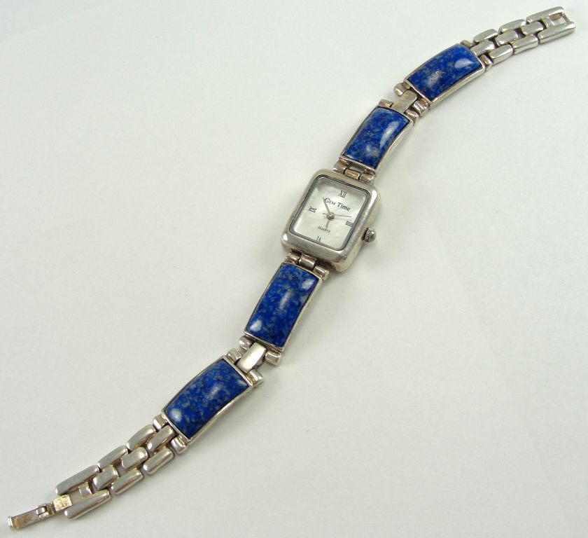 Sterling Silver Gem Time Watch Bracelet Band Roman Numeral Lapis New 