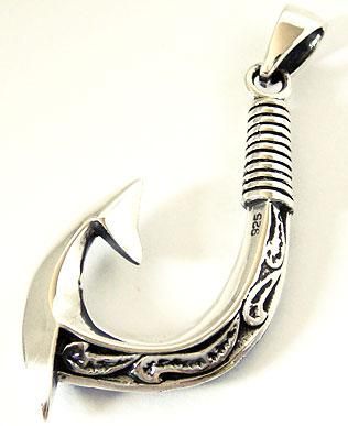 TRIBAL TATTOO FISH HOOK 925 STERLING SILVER PENDANT NEW  