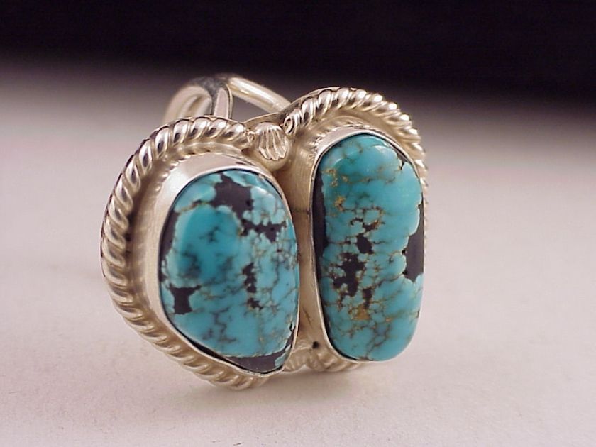 Southwestern Sterling Silver Double Turquoise Ring  