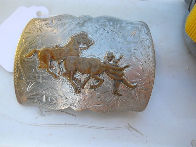 Vintage Renalde Steer Wrestling Bull Doggin Belt Buckle  