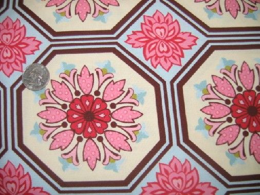 GINGER BLOSSOM fabric Breeze Tile Pink Blue floral  